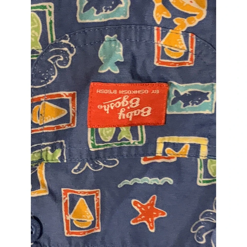 Vintage Baby Oshkosh B'gosh Overalls Size 24 Months Sea Life Ocean Fish Crab